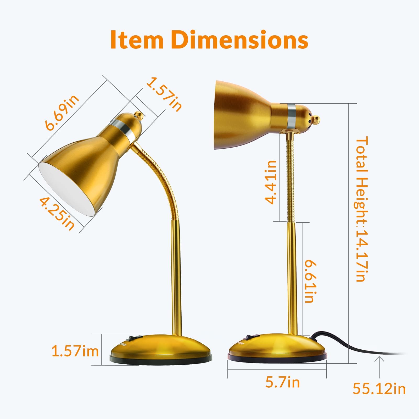 Lepower-tec gold bendy metal desk task lamp