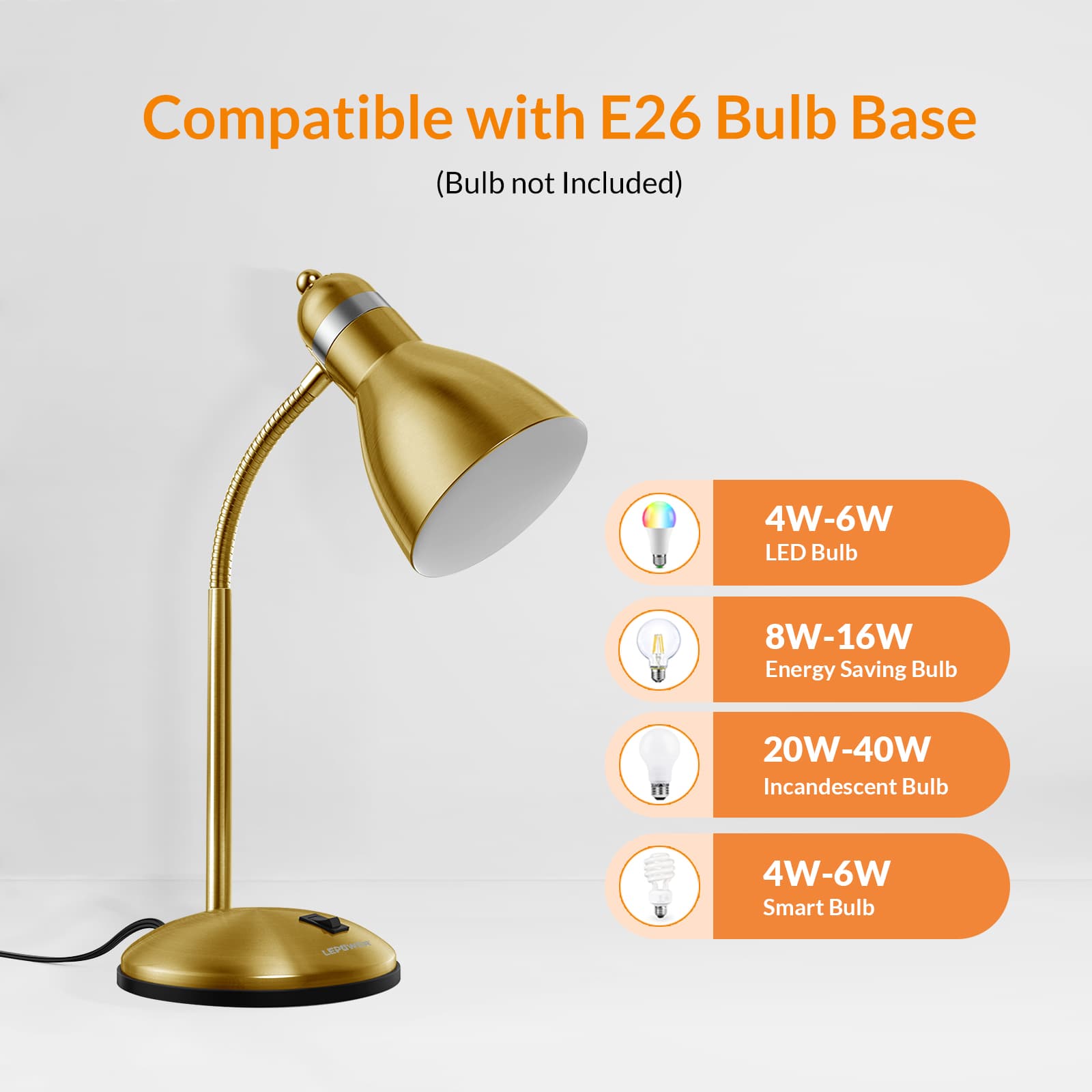 Lepower-tec gold gooseneck metal desk task lamp