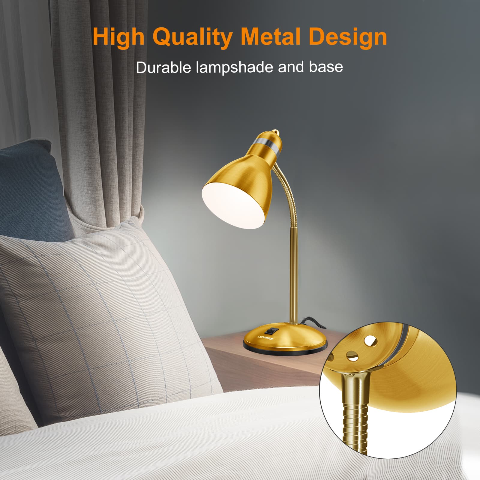 Lepower-tec gold metal desk table lamp for dorm