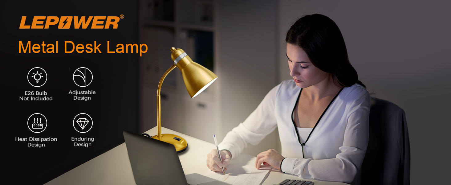 Lepower-tec gold metal desk task lamp for studying