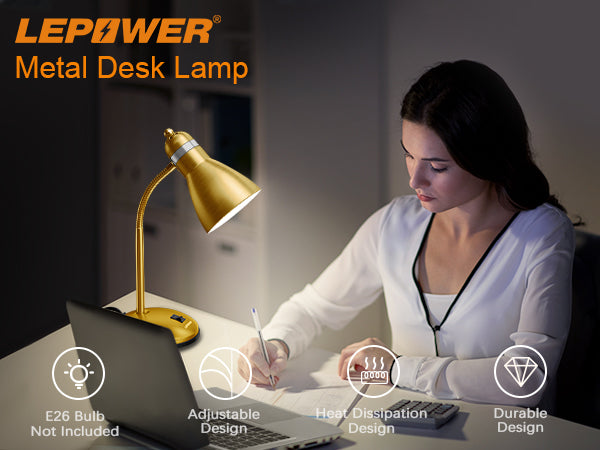 Lepower-tec gold metal desk task lamp for studying