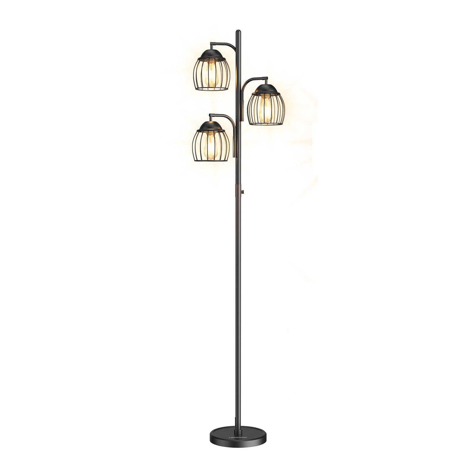 Dimmable Industrial Floor Lamp For Living Room, Vintage 3-Lights Standing Lamps With Diamond Cage Lampshades & Dimmer, Black Metal, E27, Modern Tall T By Wayfair