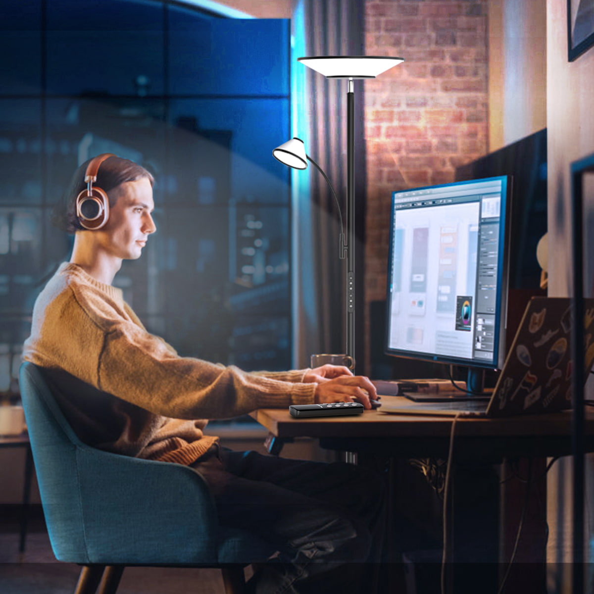 Lepower-tec Torchiere Standing Lamp with Wall Switch and Remote