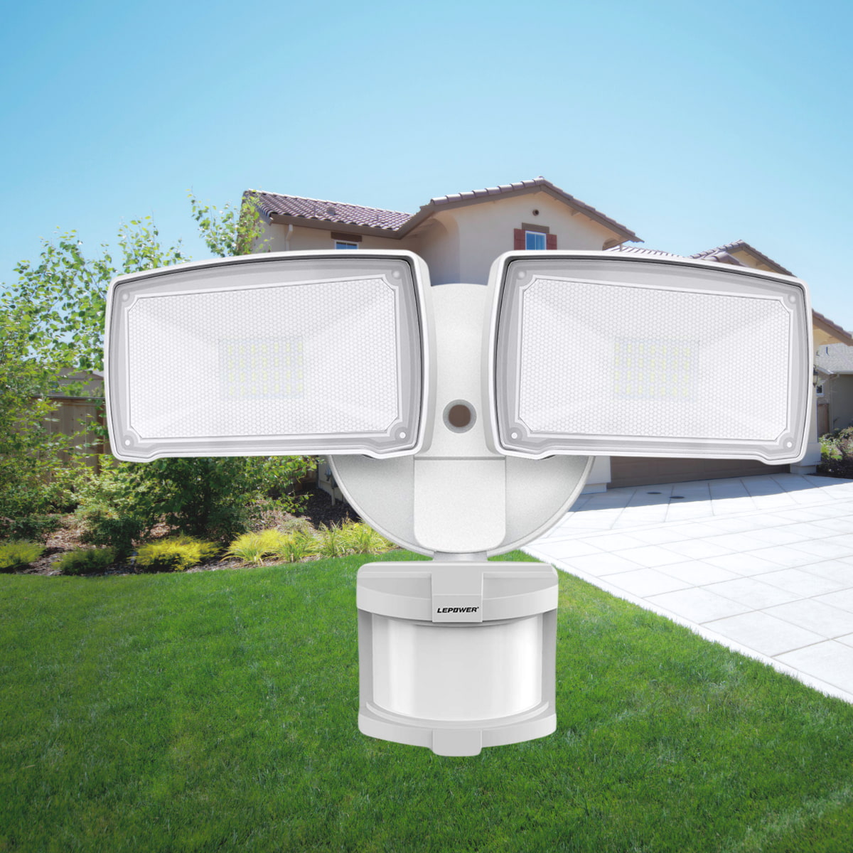 Lepower 30W Motion Detector Security Lights 2 Adjustable Heads 3200LM