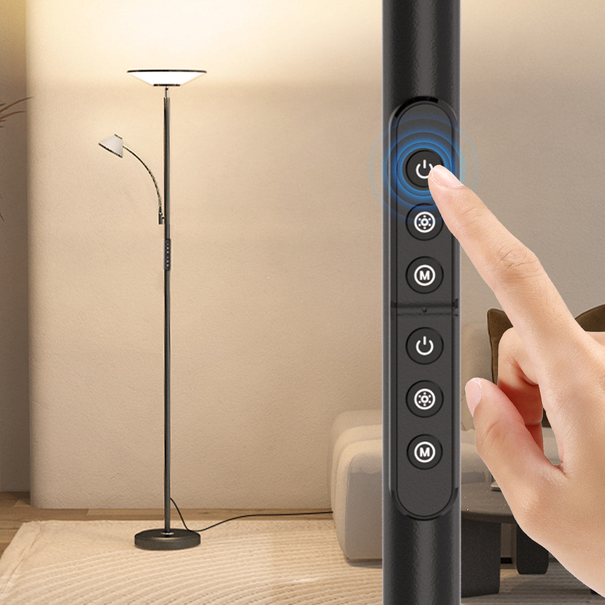 Lepower-tec Torchiere Standing Lamp with Wall Switch and Remote
