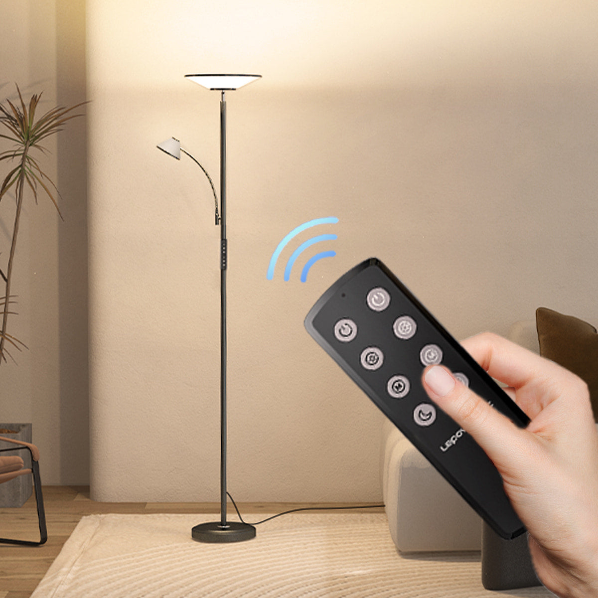 Lepower-tec Torchiere Standing Lamp with Wall Switch and Remote