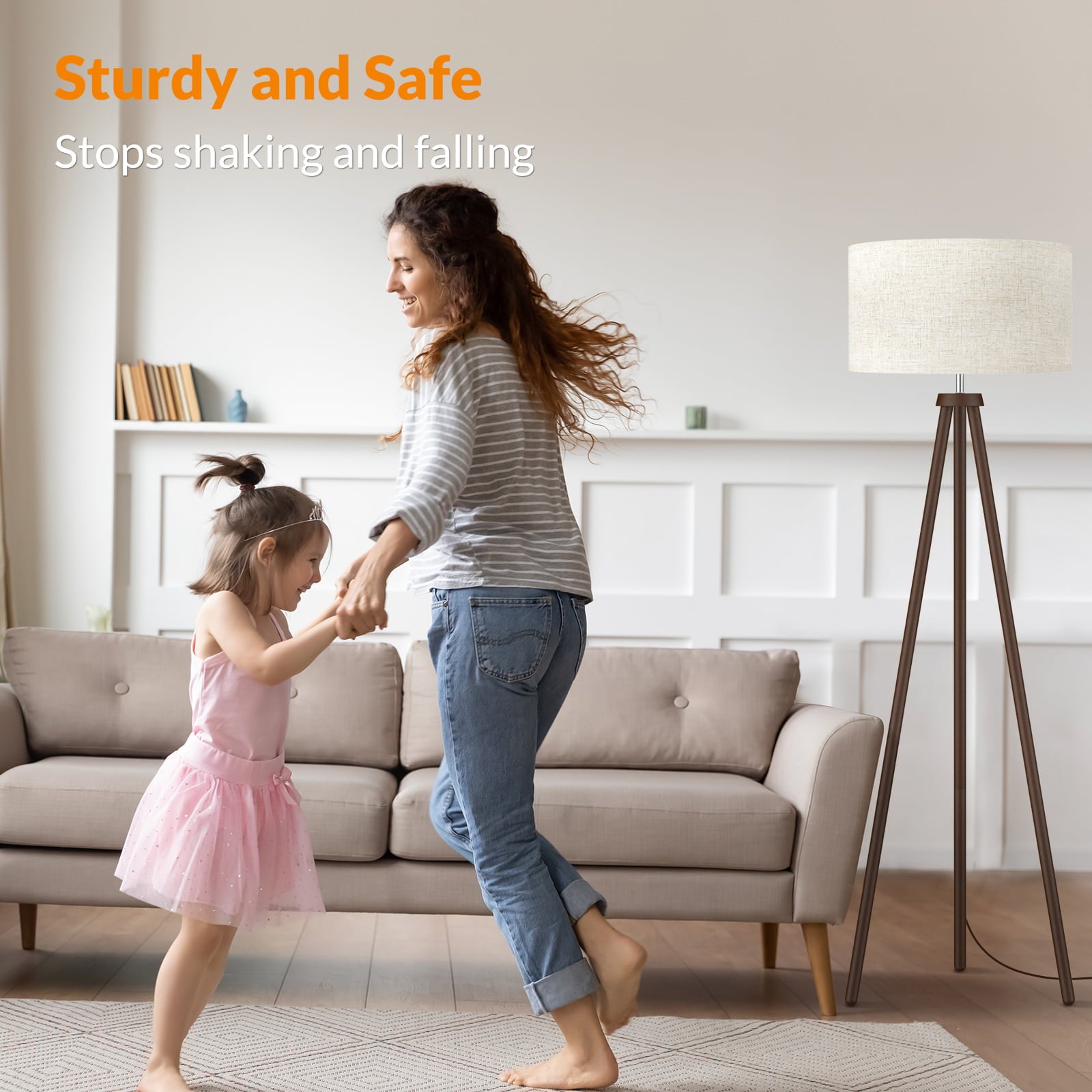 Lepower-tec Wooden Tripod Floor Lamp, Modern Standing Lamp