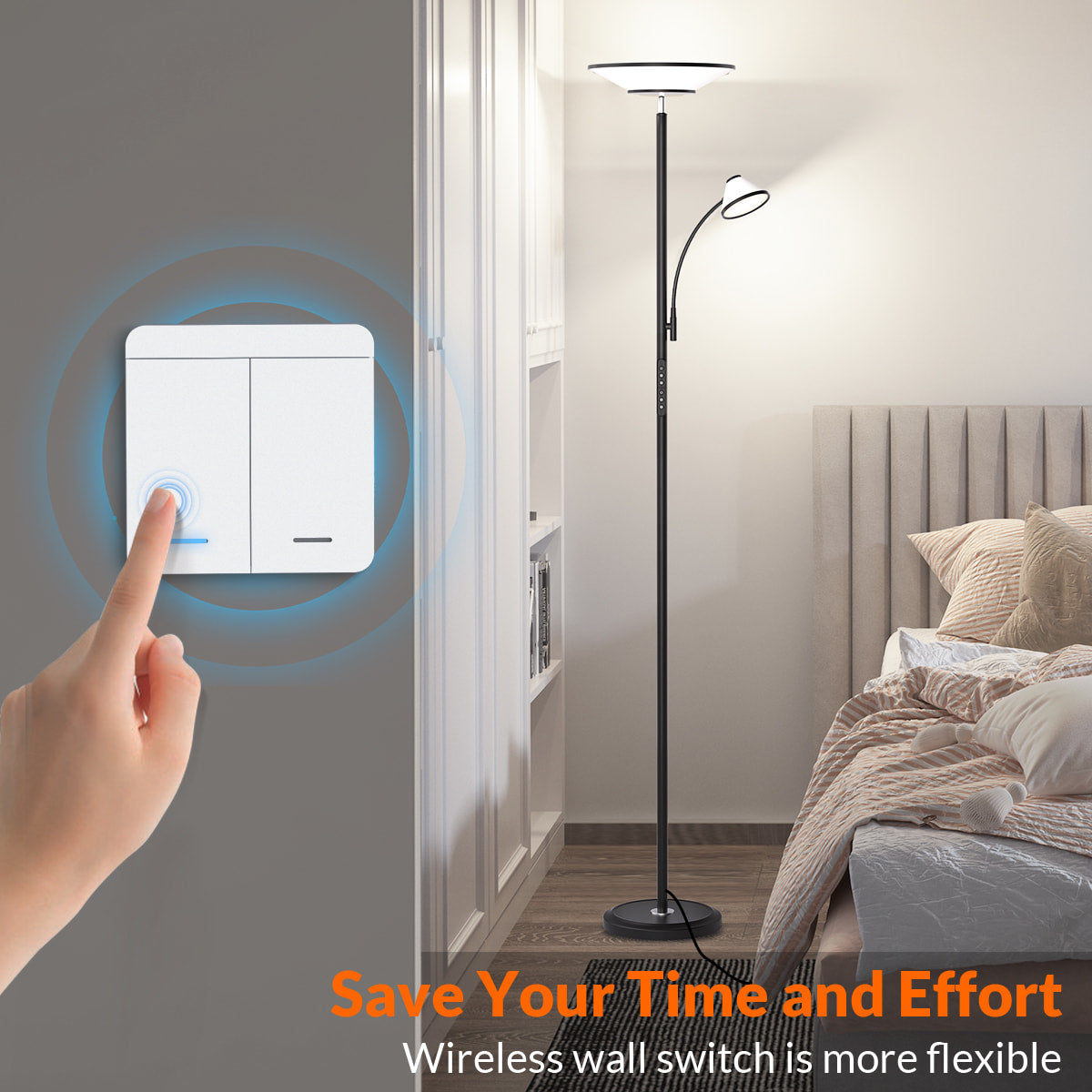Lepower-tec Torchiere Standing Lamp with Wall Switch and Remote