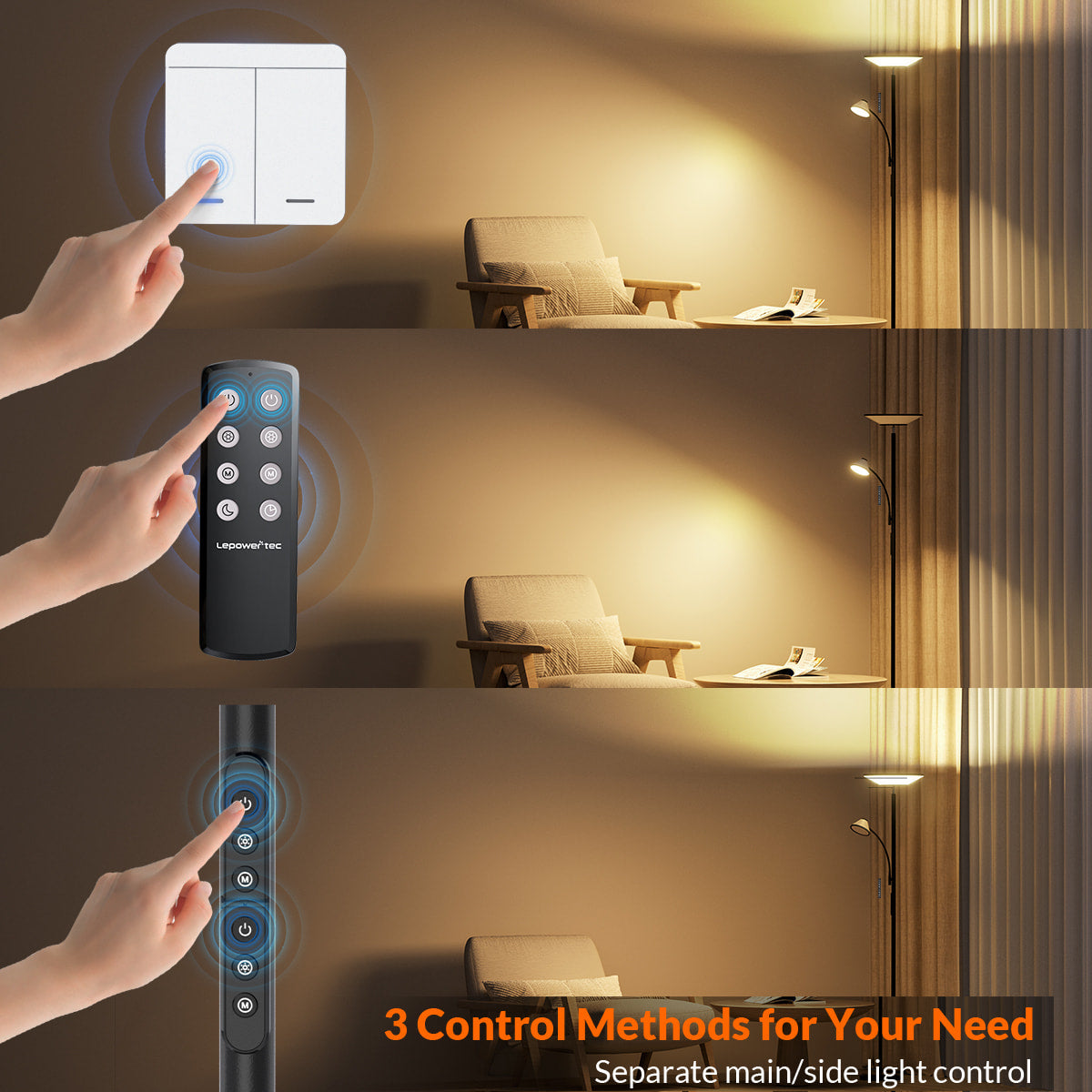 Lepower-tec Torchiere Standing Lamp with Wall Switch and Remote