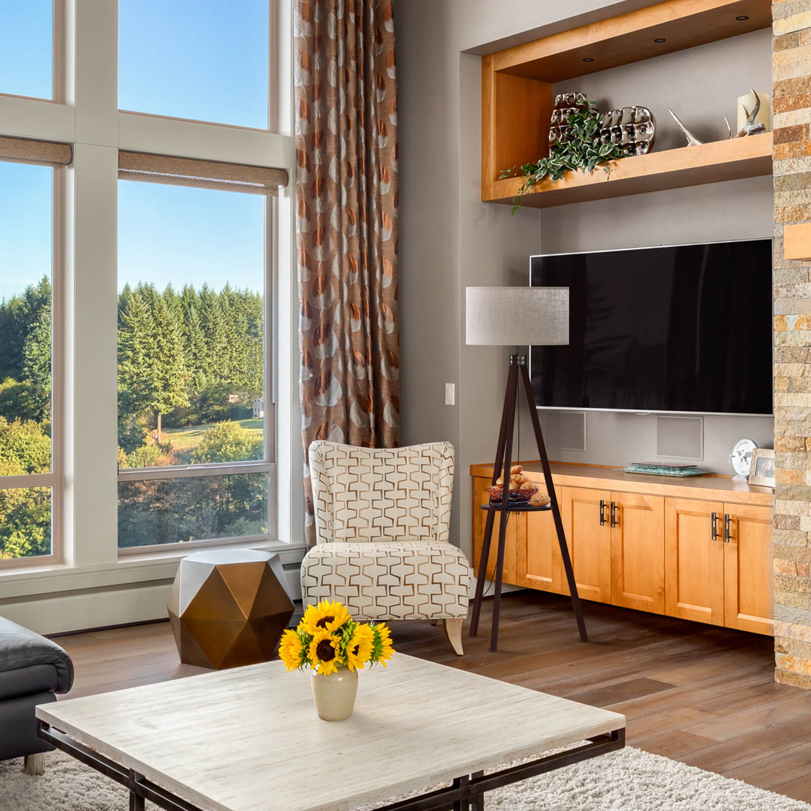 Wooden Floor Lamp with Shelf