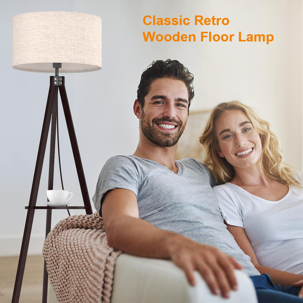 Wooden Floor Lamp with Shelf