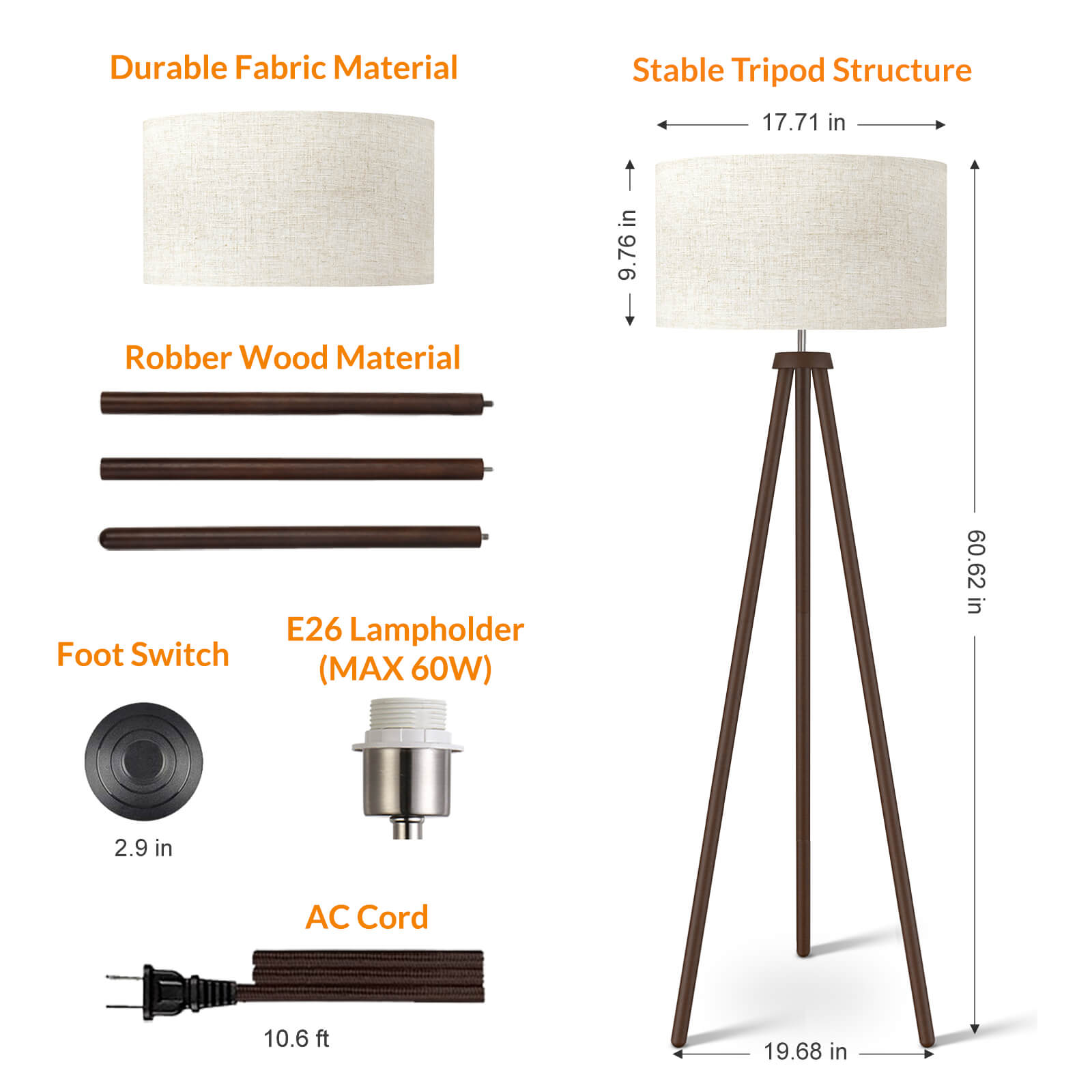 Wooden Tripod Floor Lamp, Modern Standing Lamp