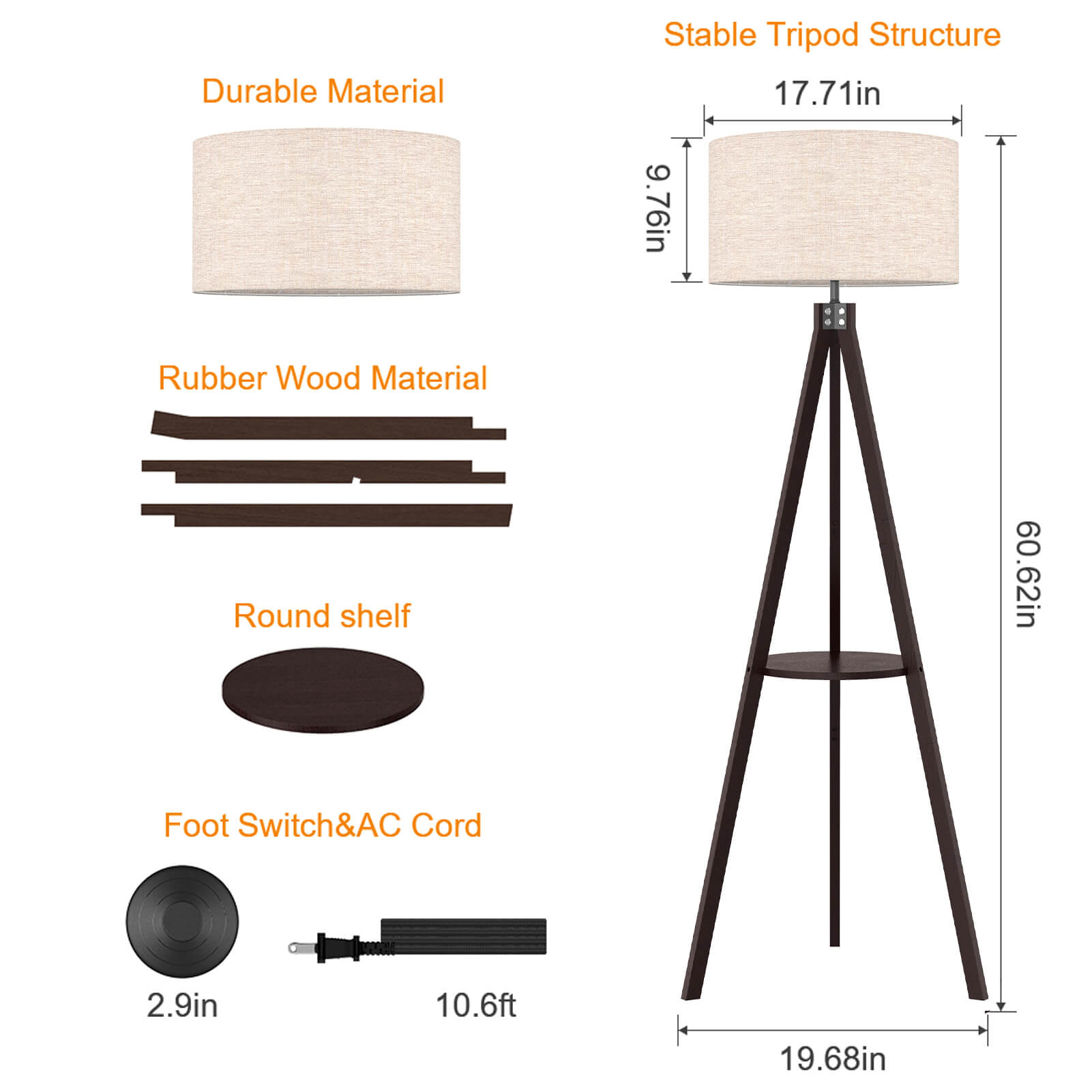 Wooden Floor Lamp with Shelf