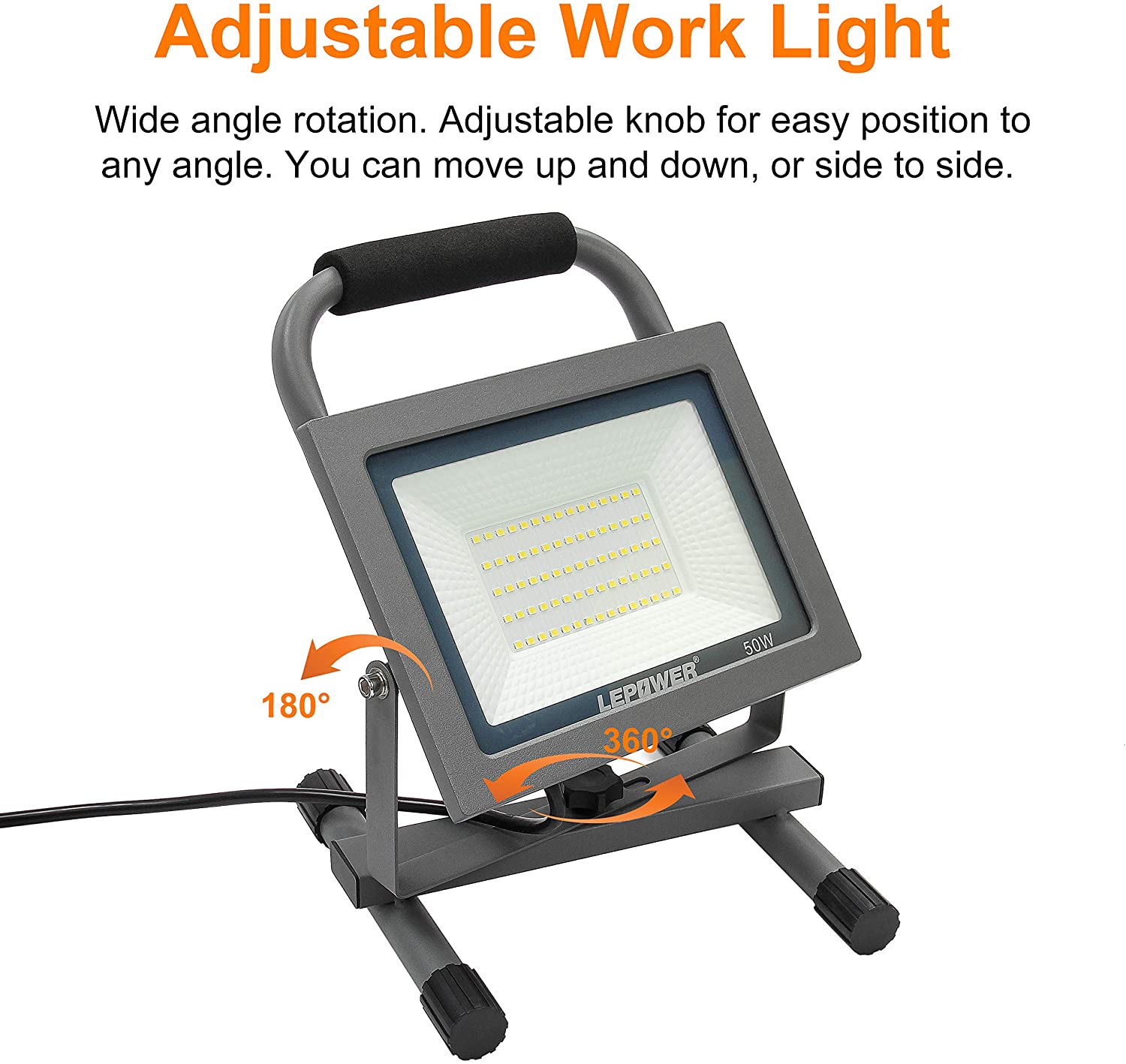 50W Portable LED Work Light with Stand & Plug