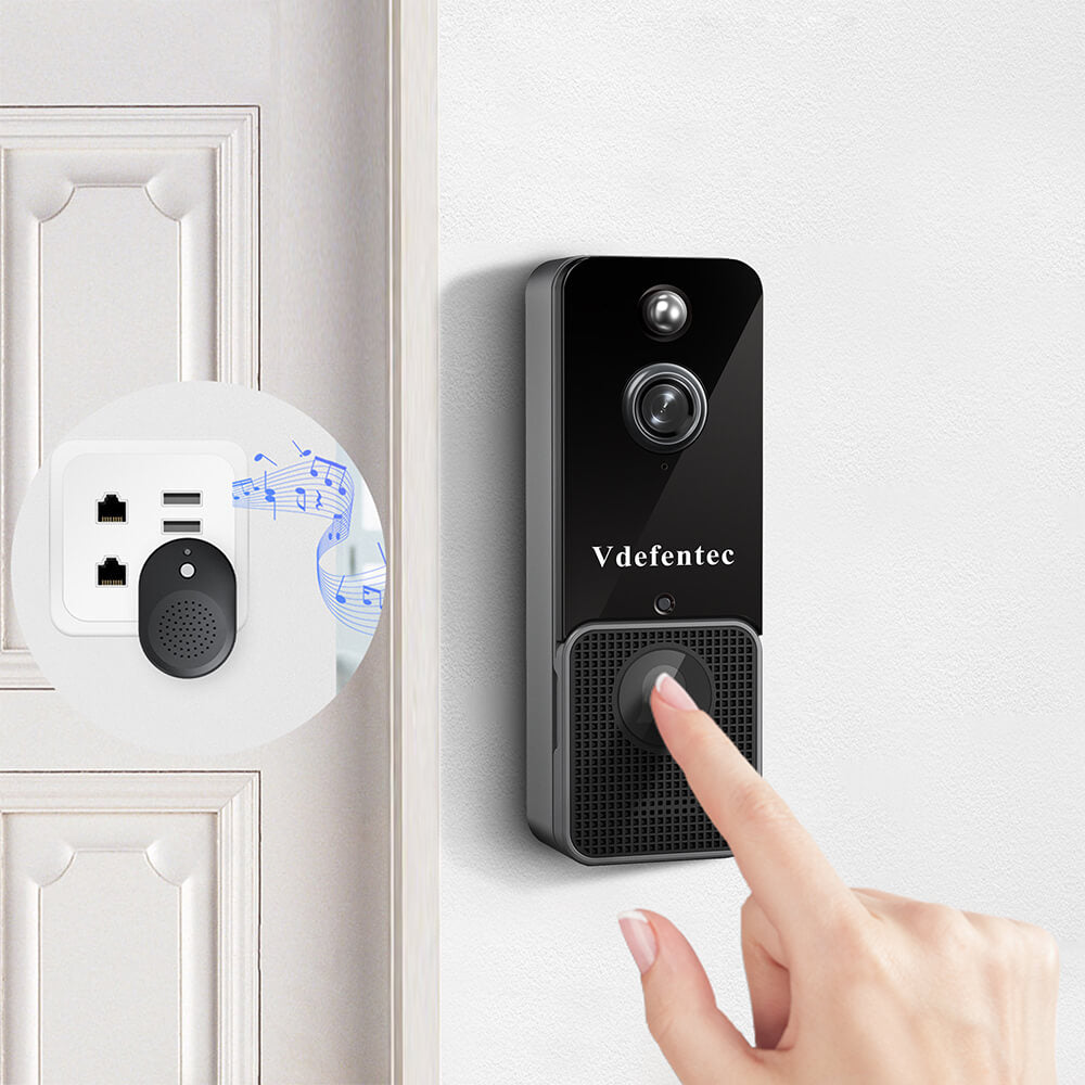 Vdefentec Battery Video Doorbell - Motion Detection & Alerts, and Two-Way Talk