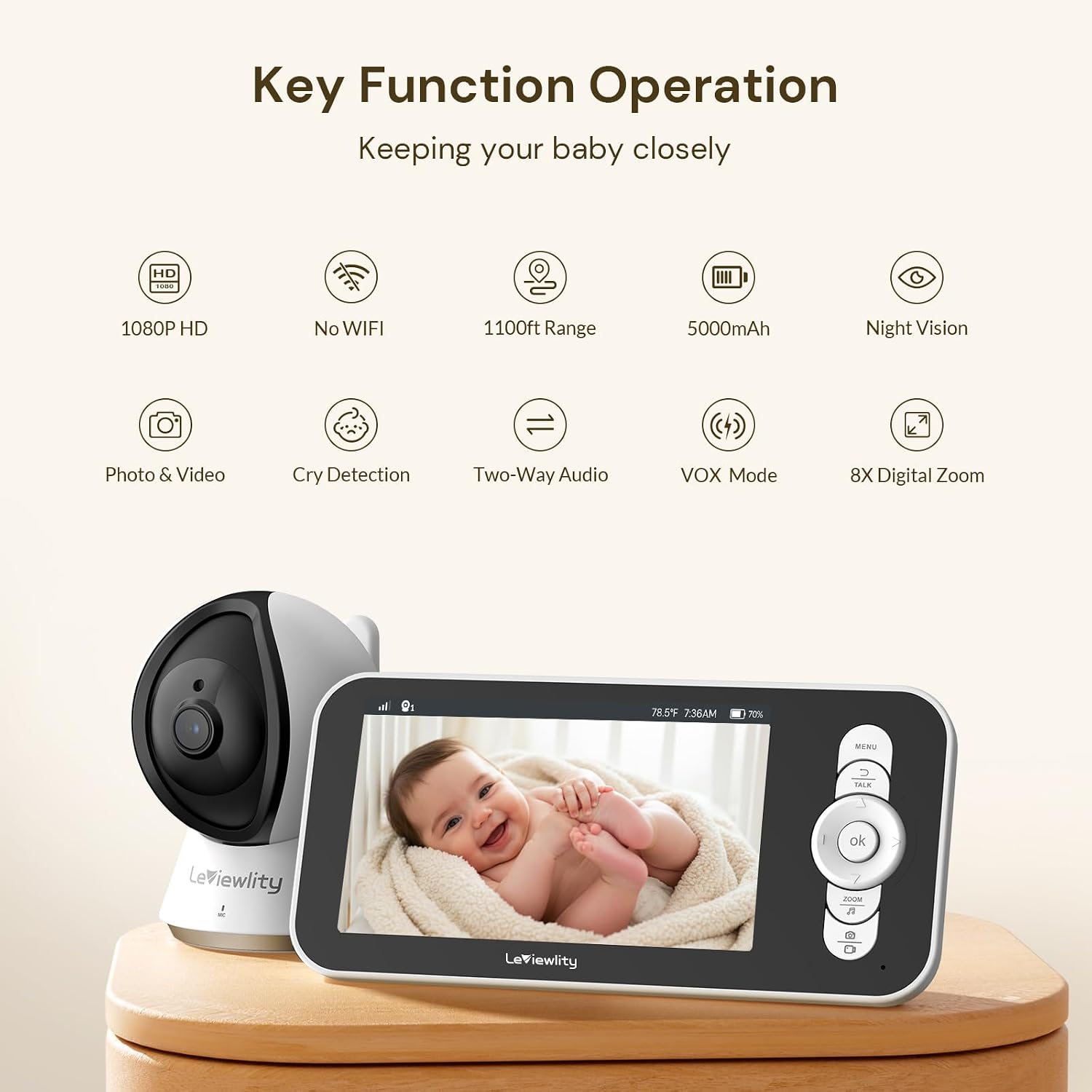 Leivewlity Baby Monitor No WiFi with Camera and Audio for Crib, Nursery
