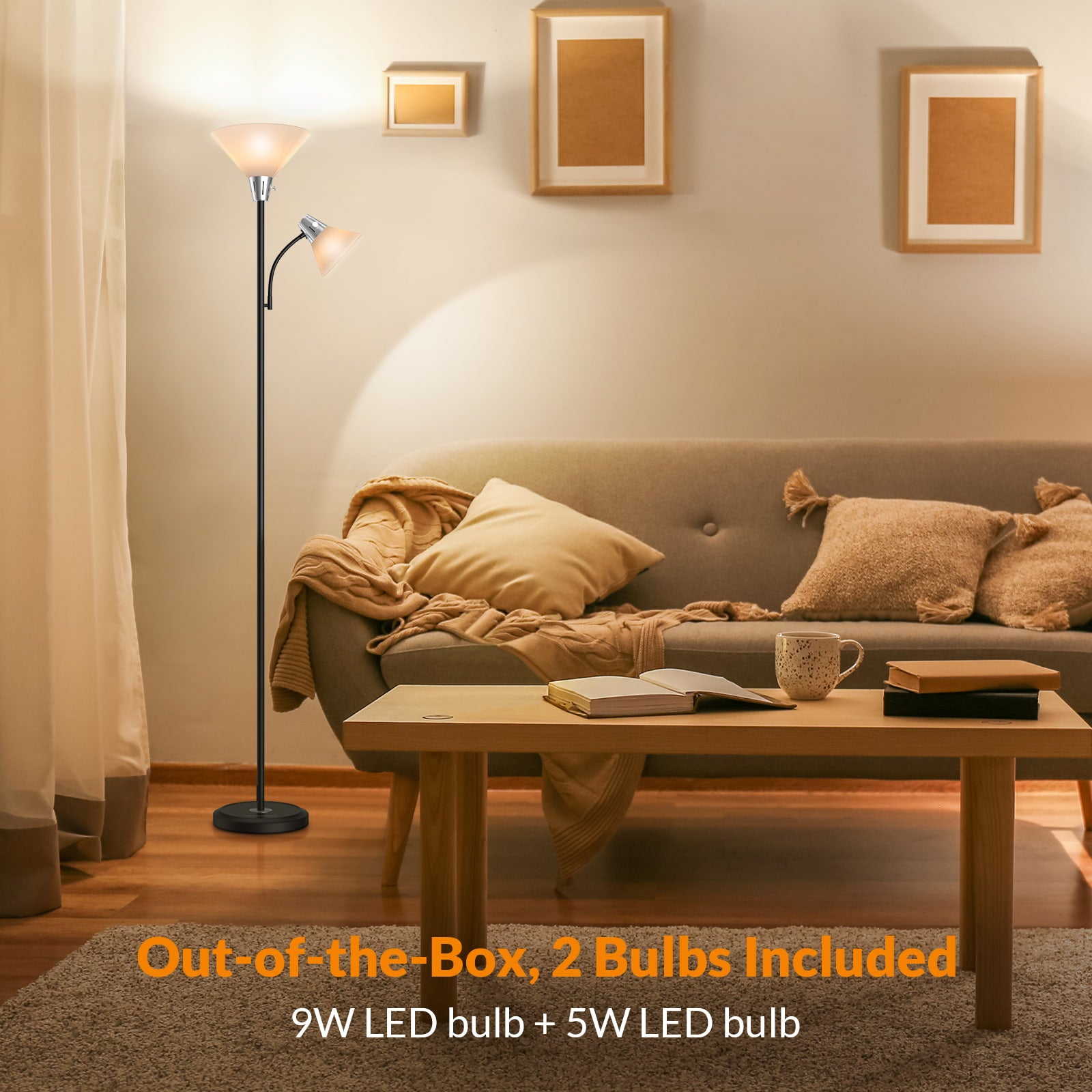 Lepower-tec Sky Dome Tree Torchiere Floor Lamp with Reading Lamps
