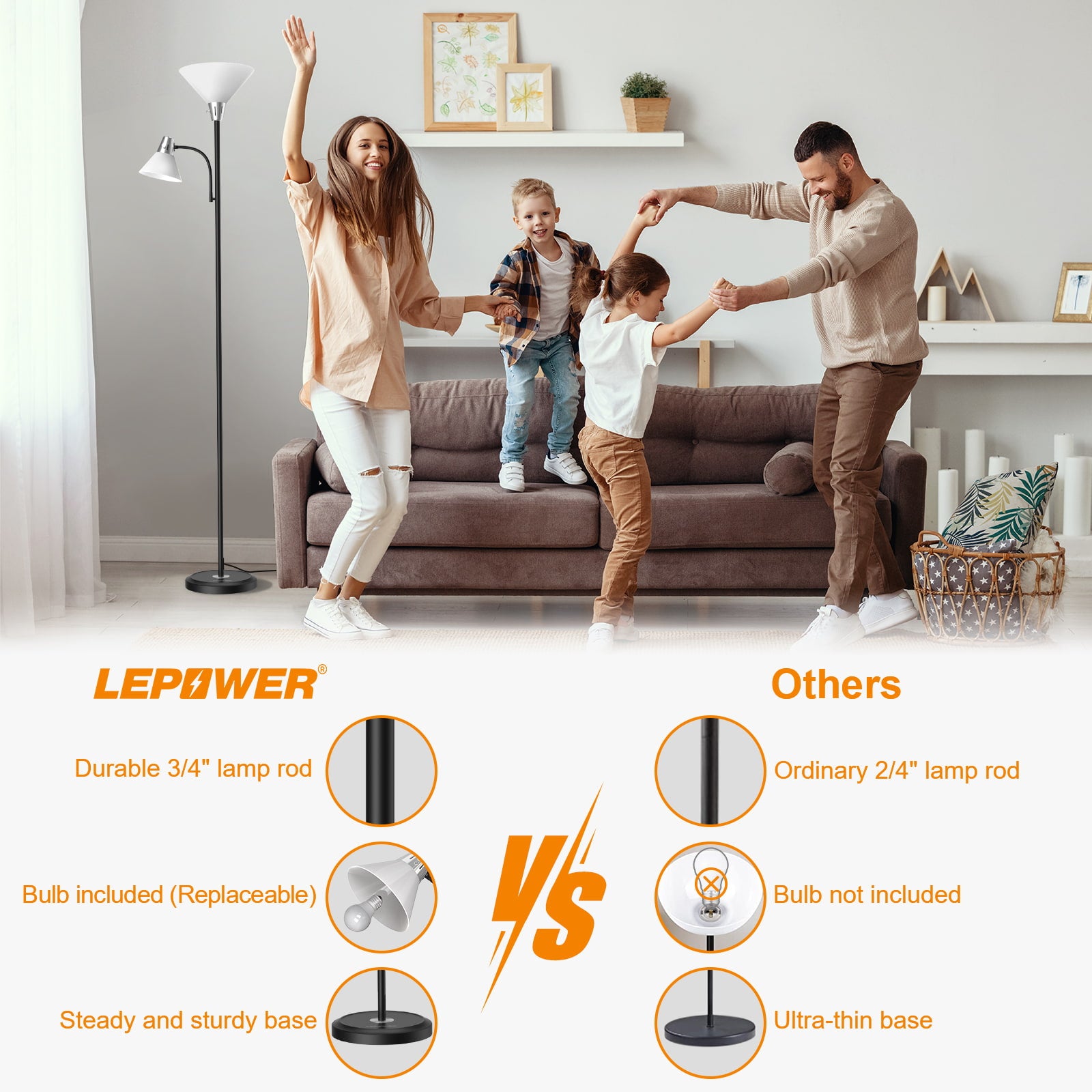 Lepower-tec Sky Dome Tree Torchiere Floor Lamp with Reading Lamps