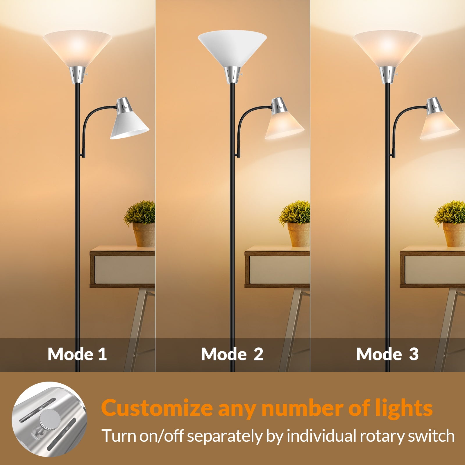 Lepower-tec Sky Dome Tree Torchiere Floor Lamp with Reading Lamps