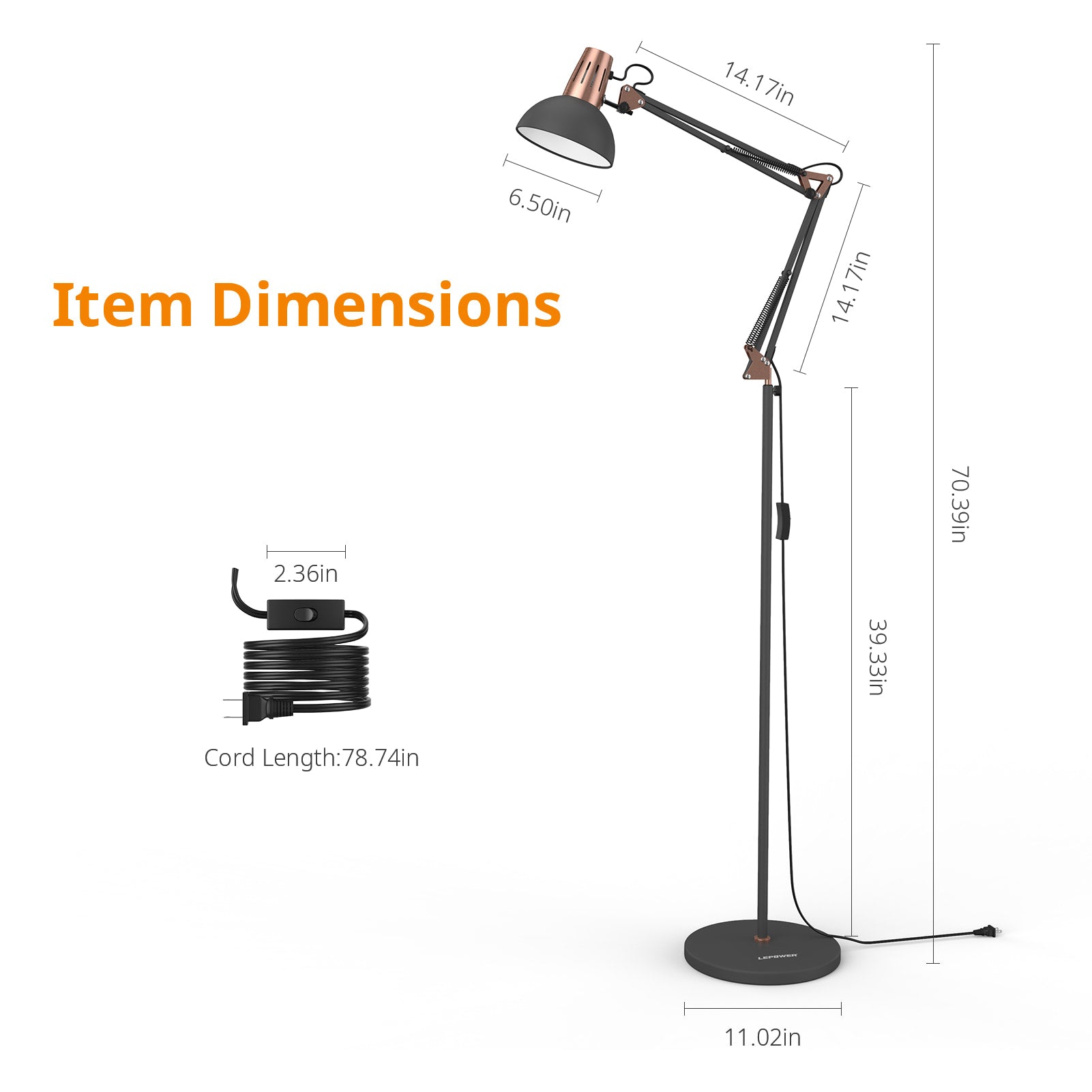 Lepower-tec Flexible Architect Floor Lamp Metal Directional Standing Lamp