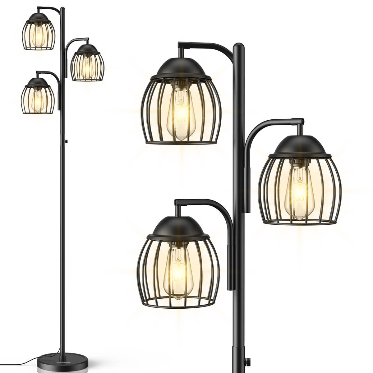 Lepower-tec Industrial Tree Floor Lamp with Dimmer & Edison Bulb