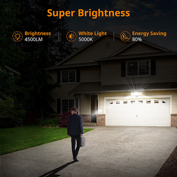 4500LM Dusk to Dawn LED Floodlight w/ Adjustable 3-Head 45W