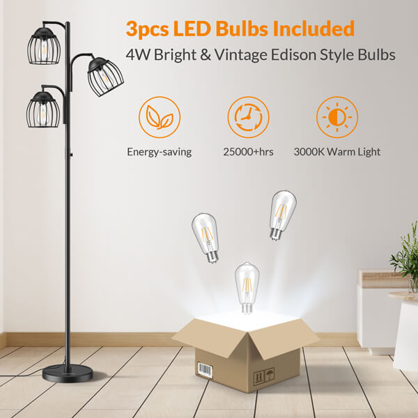 Lepower-tec Industrial Tree Floor Lamp with Dimmer & Edison Bulb