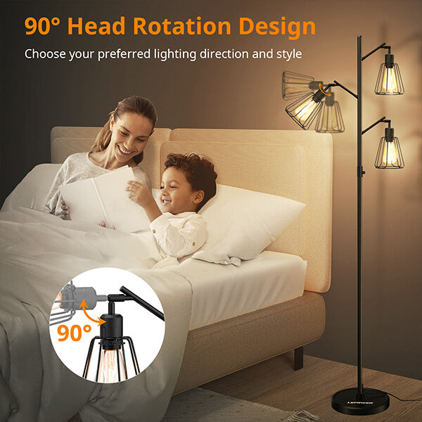 Lepower-tec Industrial Tree Tall Floor Lamp 3 Lights with Dimmer (Bulb Included)