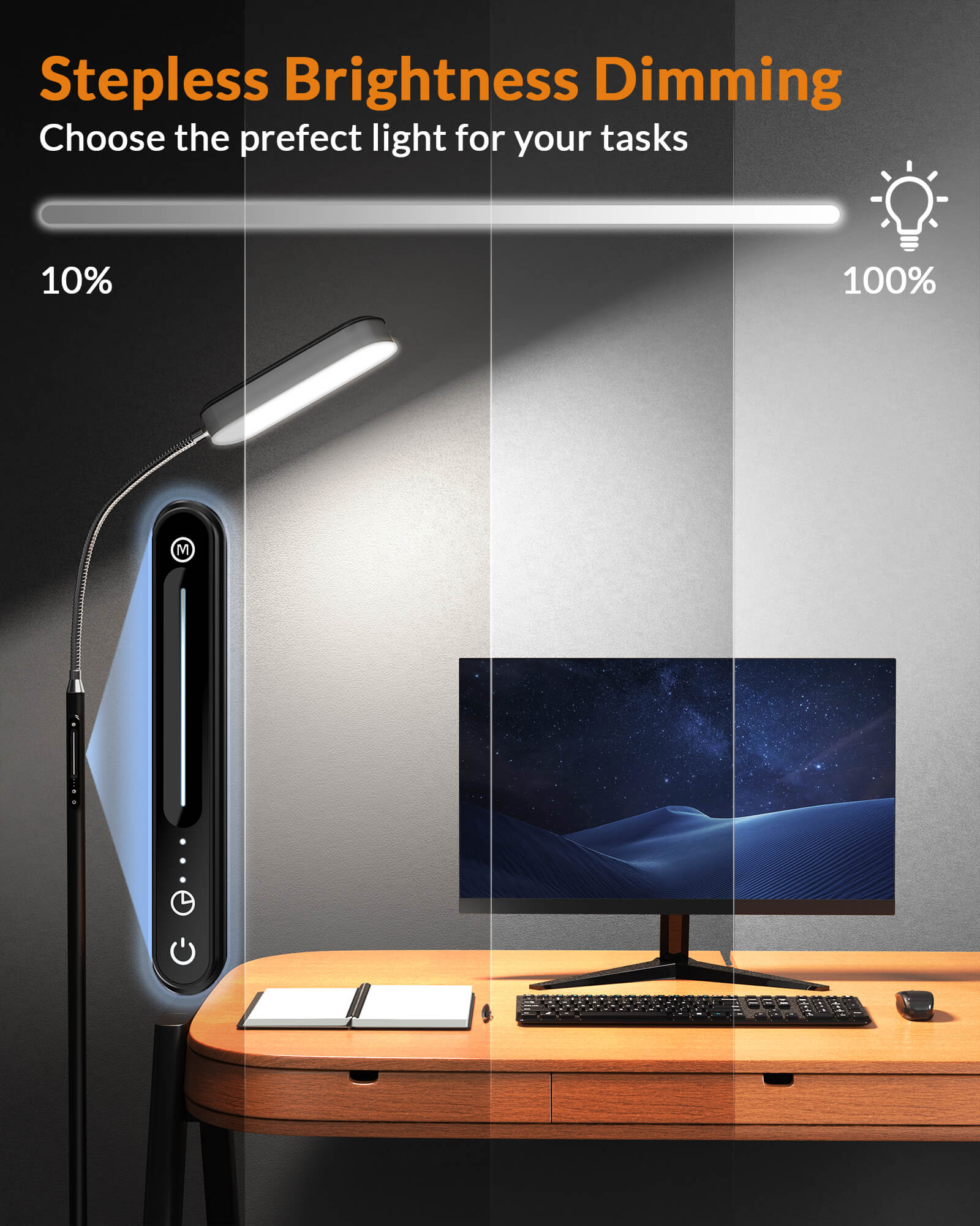 Flexible Gooseneck LED Floor Lamp Dimmable Eye-caring for Task Lighting