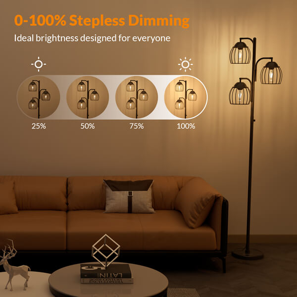 Lepower-tec Industrial Tree Floor Lamp with Dimmer & Edison Bulb