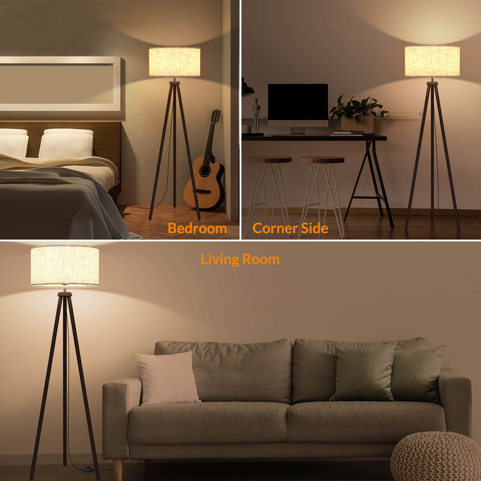 Wooden Tripod Floor Lamp, Modern Standing Lamp