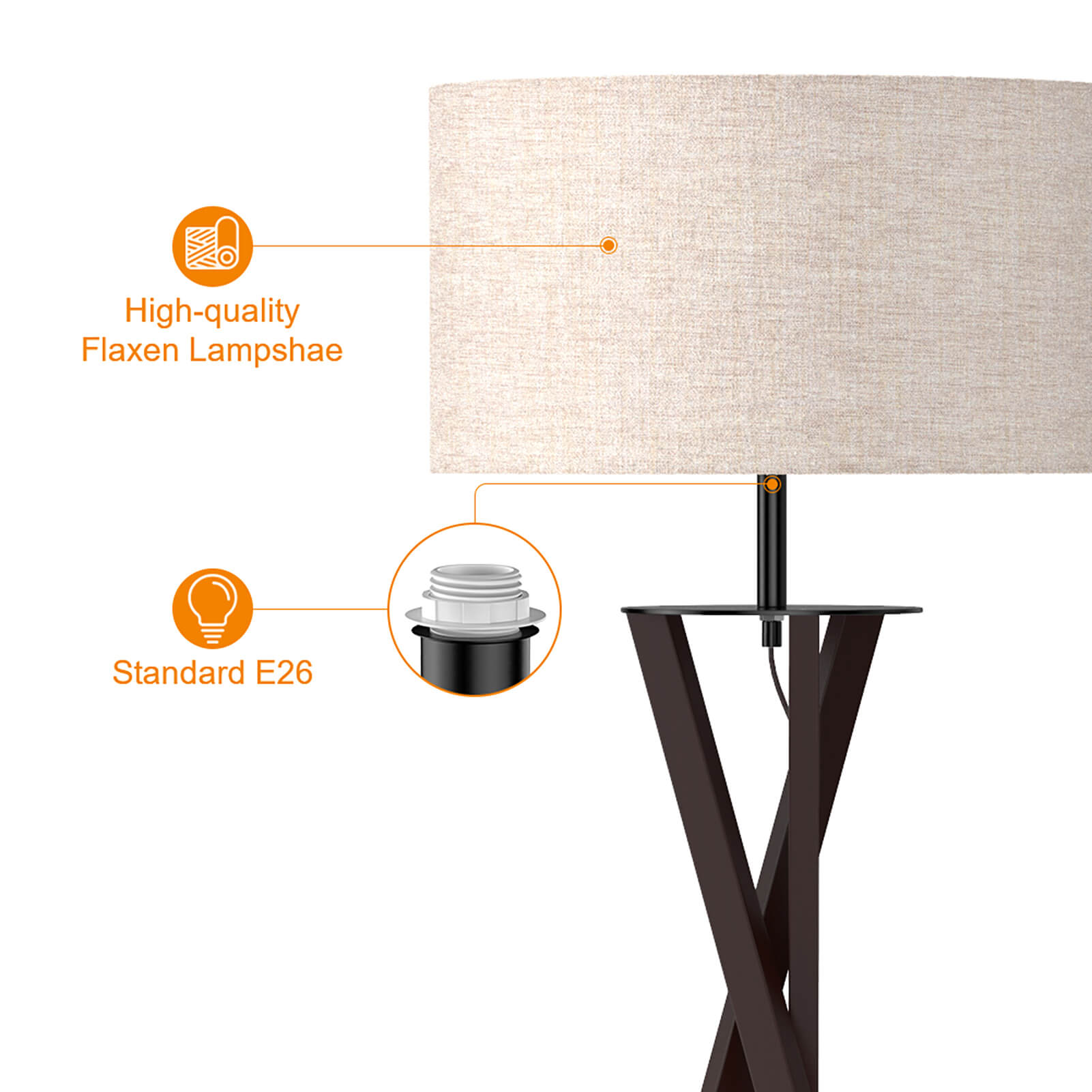 Wooden Tripod Floor Lamp, Standing Lamp for Living Room