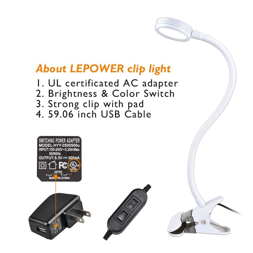 Flexible Clip on Booklight USB Charging Eye-caring Warm Light