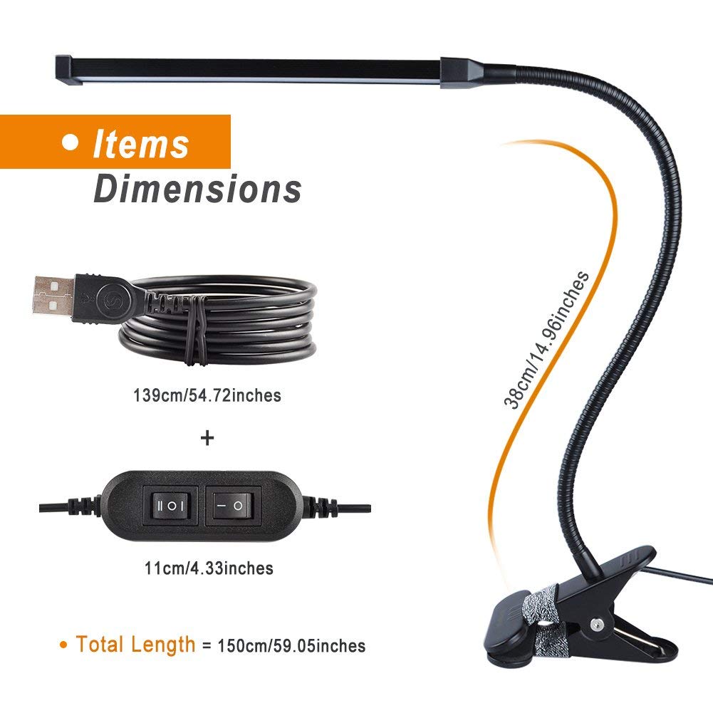 Long Bar Clip-on LED Light 5W with Gooseneck USB/Adapter