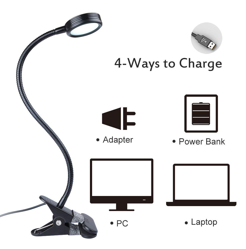 Flexible Clip on Booklight USB Charging Eye-caring Warm Light