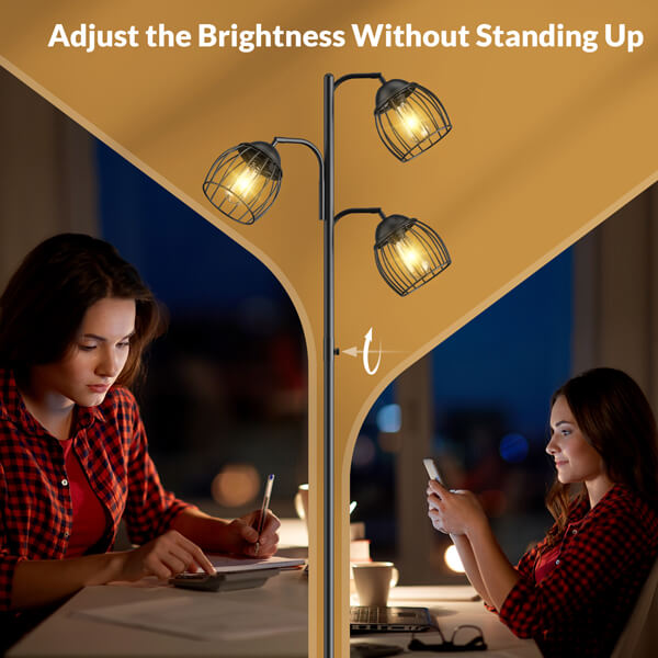 Lepower-tec Industrial Tree Floor Lamp with Dimmer & Edison Bulb