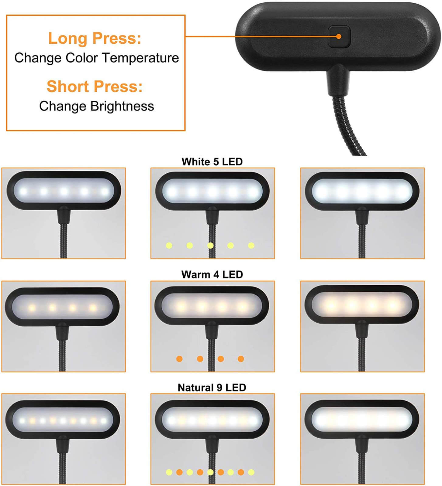 Clip-on Book Light Eye-Caring Dimmable Battery Operated