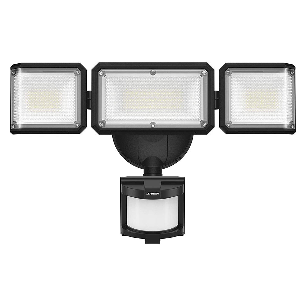 Lepower-tec Dusk To Dawn Flood Light with Motion Sensor & 3 Lighting Heads 45W 4800LM