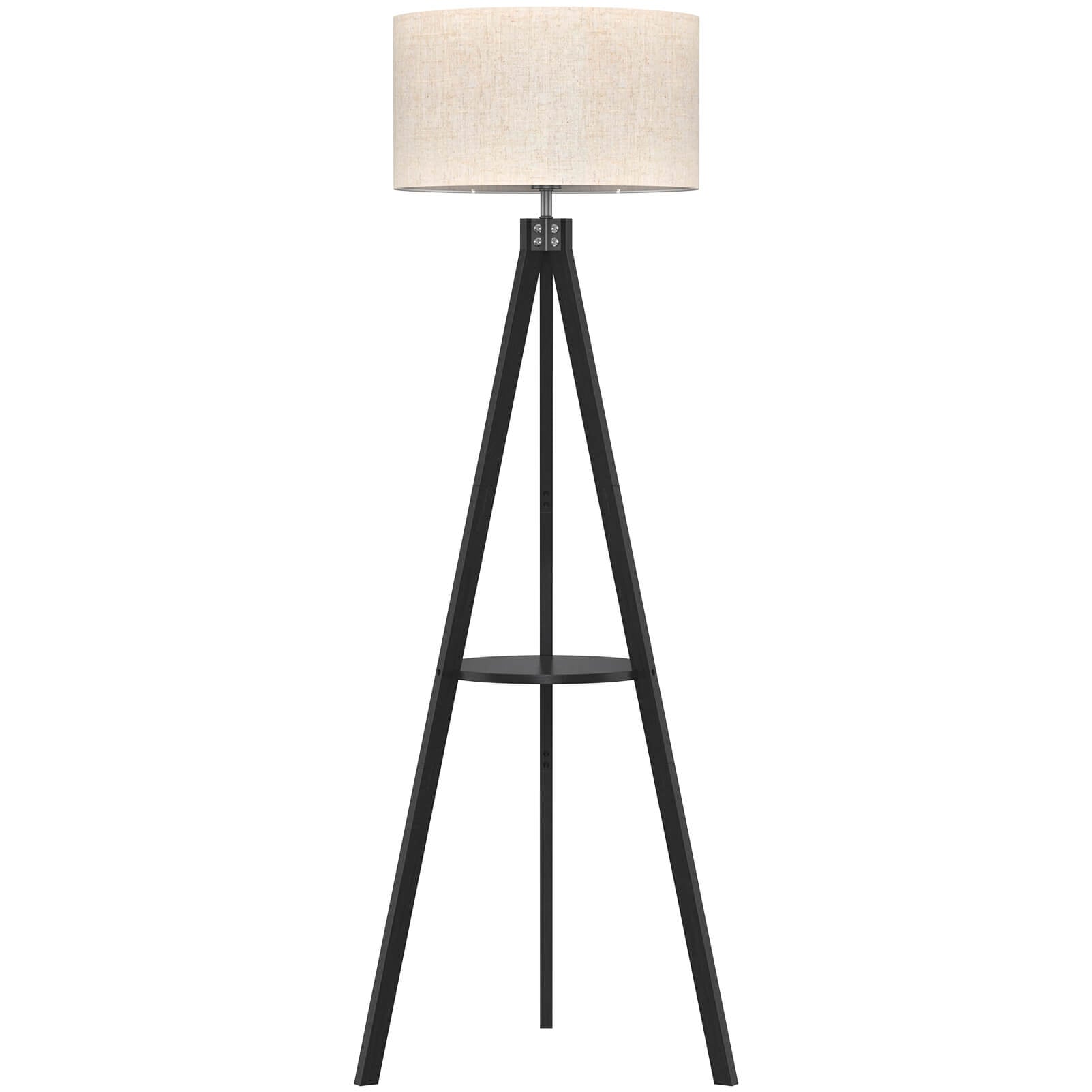 Wooden Tripod Floor Lamp with Shelf 60in High Mid-century Modern