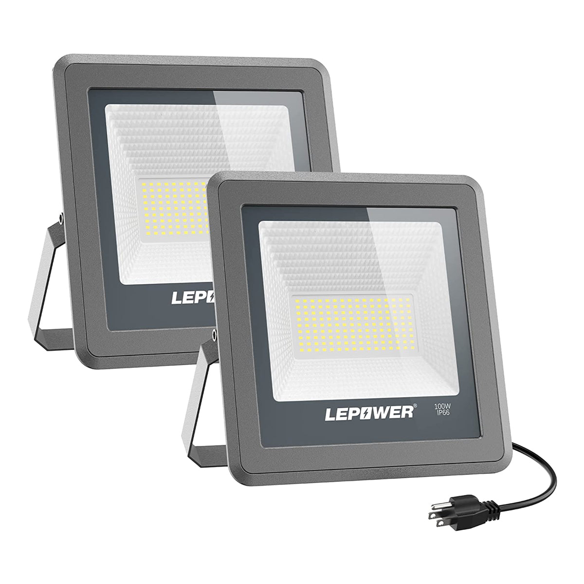 50W/100W Outdoor Flood LED Light with Plug 5000lm/10000lm - 2 Pack