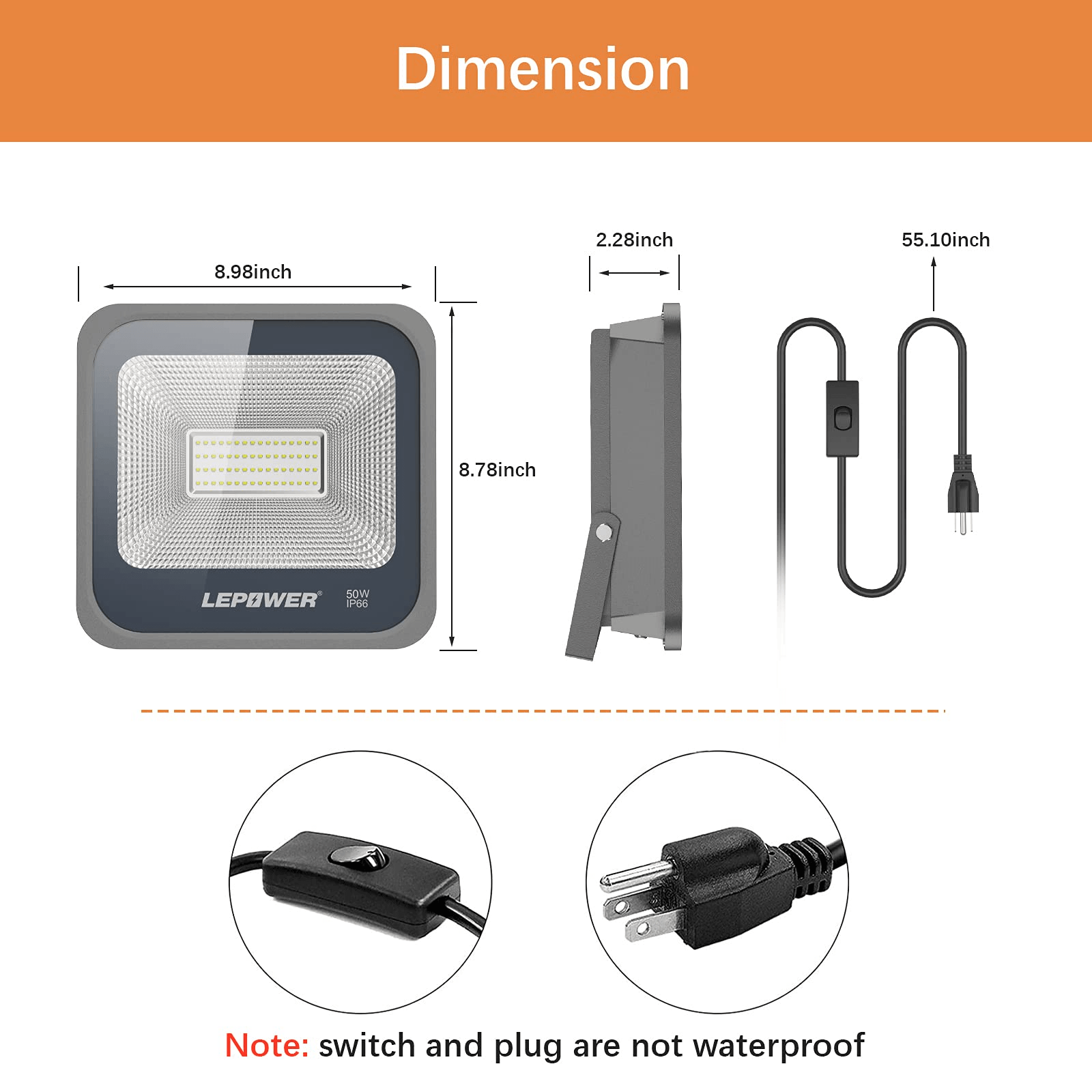 50W Flood Light 5000LM - 2 Pack